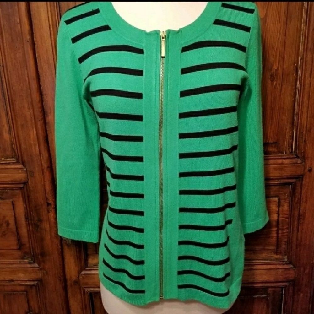 Cable & Gauge Striped Sweater 3/4 Sleeve sz Small